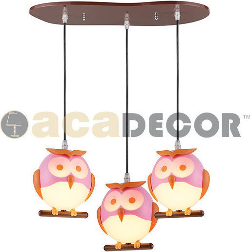 Aca Kids Plastic Chandelier Ceiling Light E14 Owl Pink 13W 49cm