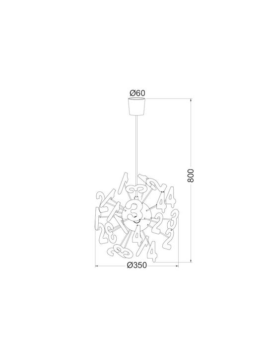 Aca Kids Plastic Chandelier Ceiling Light E14 Numbers Multicolour 40W 35x35cm