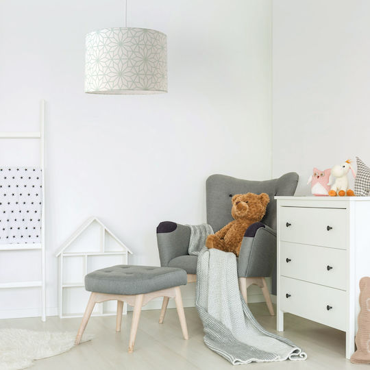 Veis Kids Fabric Single Ceiling Light E27 Hesperis Geometric Floral Mint 60W 35x24cm