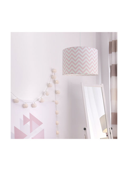 Veis Kids Fabric Single Ceiling Light E27 Hesperis Chevron Pink 60W 35x24cm