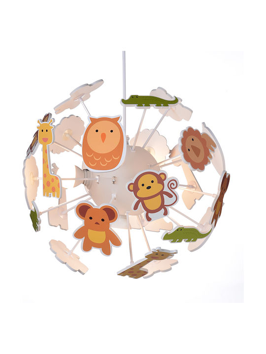 Aca Kids Wooden / Plastic Chandelier Ceiling Light E14 Animals Multicolour 40W