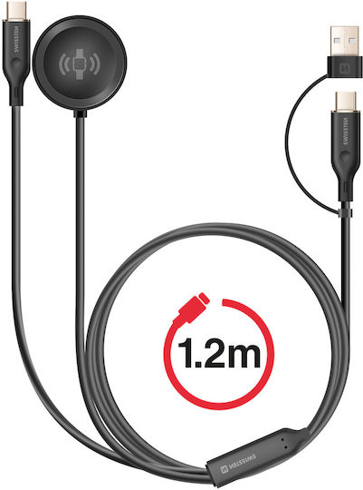 Swissten 2-in-1 Magnetisches Usb-c 60w Lade Kabel Galaxy Watch Smartphone Schwarz