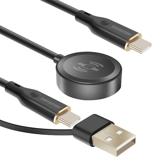Swissten 2-in-1 Magnetisches Usb-c 60w Lade Kabel Galaxy Watch Smartphone Schwarz