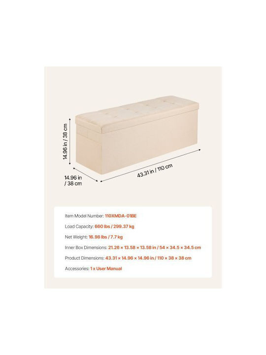 Collapsible Bench Stool with Storage Space Wooden Beige