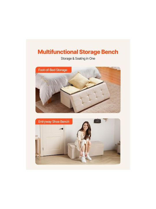 Collapsible Bench Stool with Storage Space Wooden Beige