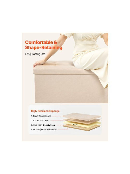Collapsible Bench Stool with Storage Space Wooden Beige