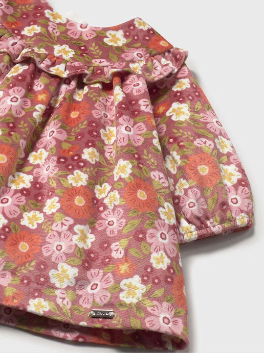 Mädchenkleid Langärmelig Samt Blumen Set aus 2 Rosa