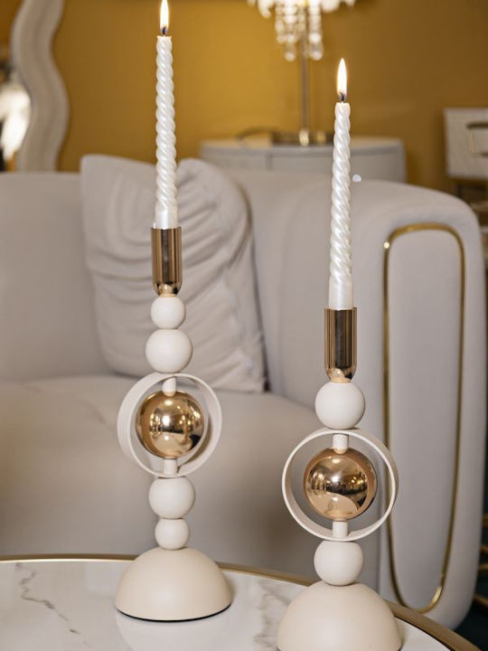 Mauro F Kerzenhalter-Set Metall in Beige Farbe 33cm 2Stück