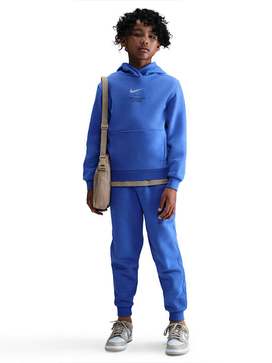 Fleece Kids Sweatshirt with Hood and Pockets Blue Sportswear Club