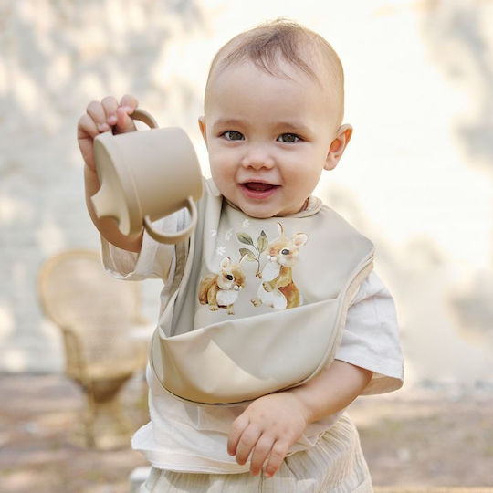 Elodie Details Baby Bib Fabric with Hoop & Loop Fastener & Pocket Beige for 3 Months+