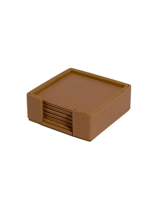 VNC PU Brown Coasters with Stand 6pcs