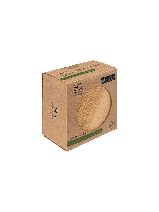 Atmosphera Round Coaster Wooden with Stand Brown 10cm 6pcs