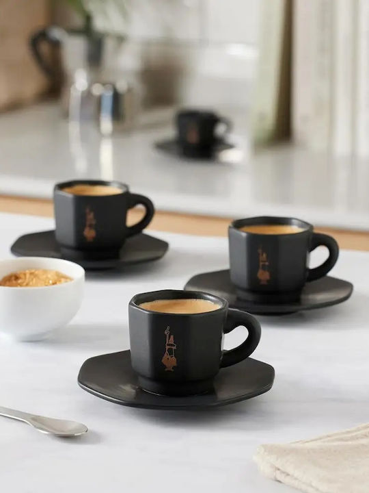 Bialetti Moka Σετ Φλιτζάνια Καφέ από Πορσελάνη Μαύρα 75ml 4τμχ