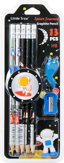 Little Tree Space Journey Pencil Erasers Σετ 10 Μολύβια HB με Ξύστρα και Γόμα