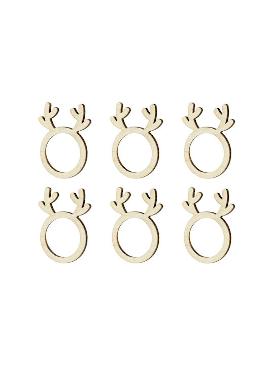 PartyDeco Christmas Wooden Napkin Rings Reindeer 6 Pieces