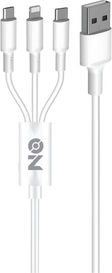 Καλώδιο Φόρτισης Usb 3 1 Lightning Micro Type-c Λευκό 120cm On Mobile Accessories 1 Τεμάχιο