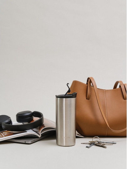 Qwetch Stainless Steel Thermos Bottle BPA Free 470ml Gray with Straw and Handle