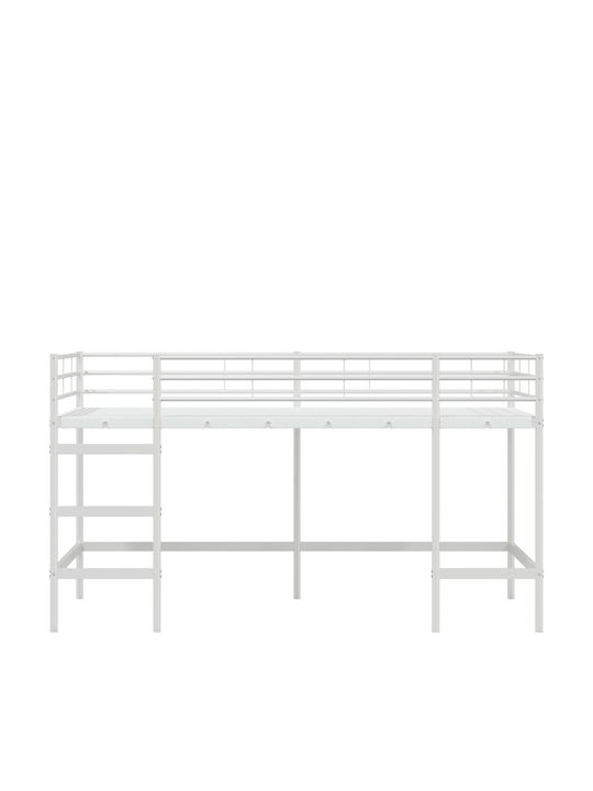 Pat Pentru Copii Loft Bed Single Alb Pentru Saltea 80x201cm