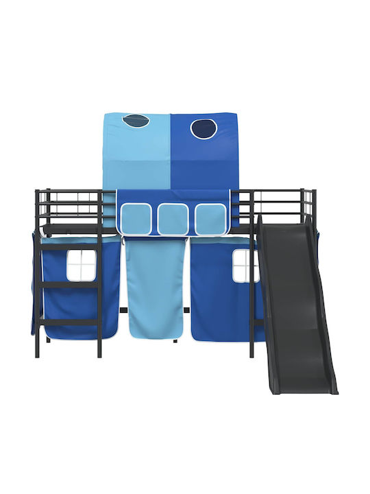 Pat pentru Copii Loft Bed Single Negru pentru Saltea 75x190cm