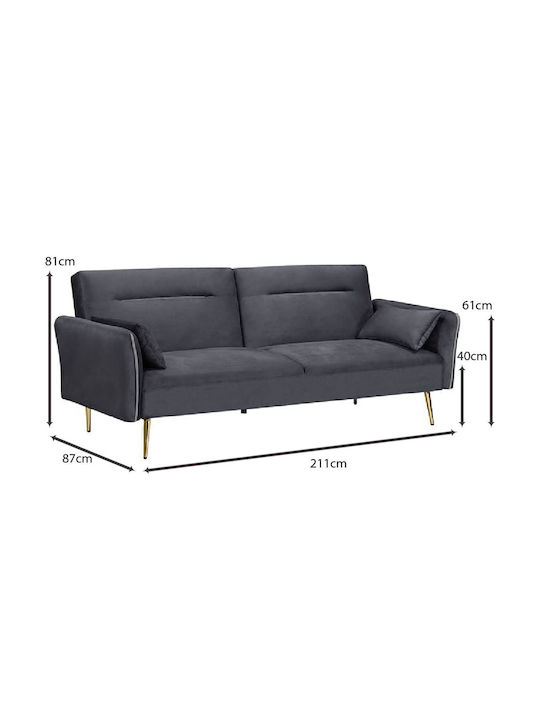 Flick Dreisitzer Sofa Bett Grau 211x87x81cm