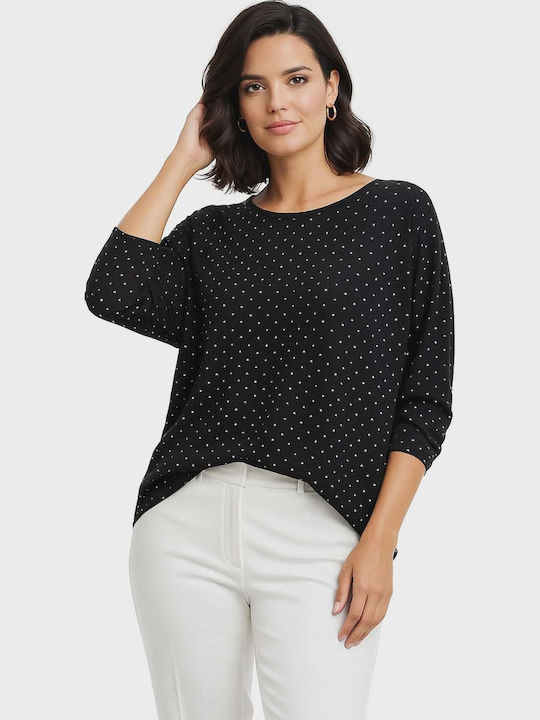 Women's Blouse with 3/4 Sleeve Polka Dot Black