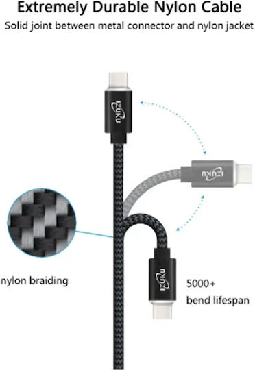 Data Fast Charging Кабел Izuku 219347700 1-134 Комплект 2 Бр USB Type-C към USB 3.0 Бързо Зареждане Нейлонов Плетен 1.2м
