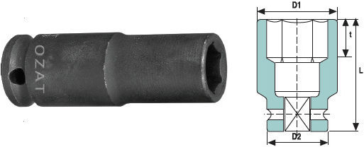 1/2" Impact Socket Head 6 Sides 19 mm Long