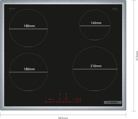 Bosch Serie 6 Smart Induction Cooktop With Frame Autonomous with Child Lock Function 58.3x51.3εκ.