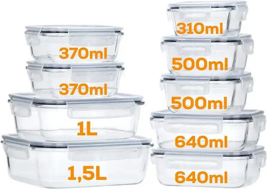 Vilde Set of Glass Lunch Containers Transparent 9 Pieces
