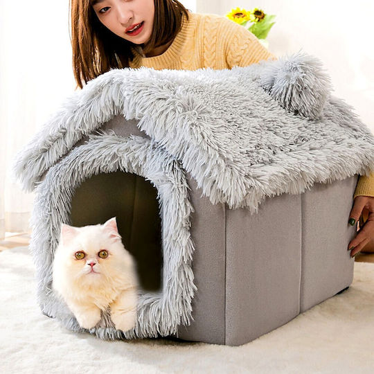 Katzenbett Häuschen Gänseblümchen "Häuschen Kourk" – M44xP36xH39cm – Grau