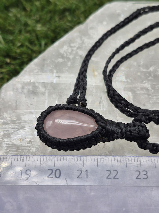 Macrame Necklace Pink Quartz Handmade Semi-Precious Stone Jewelry