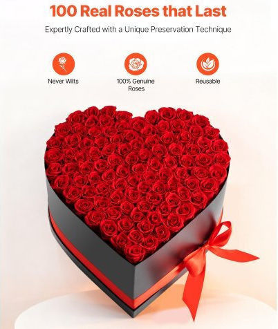 Vevor Αιώνια Τριαντάφυλλα Forever Flowers 100 Διατηρημένα Τριαντάφυλλα Καρδιά