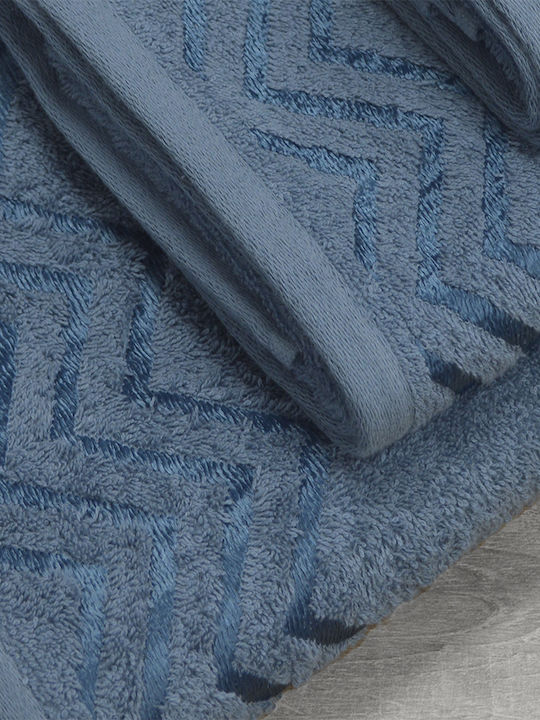 Lino Home Bath Towel Set 3pcs Wavie Petrol Blue Weight 450gr/m²