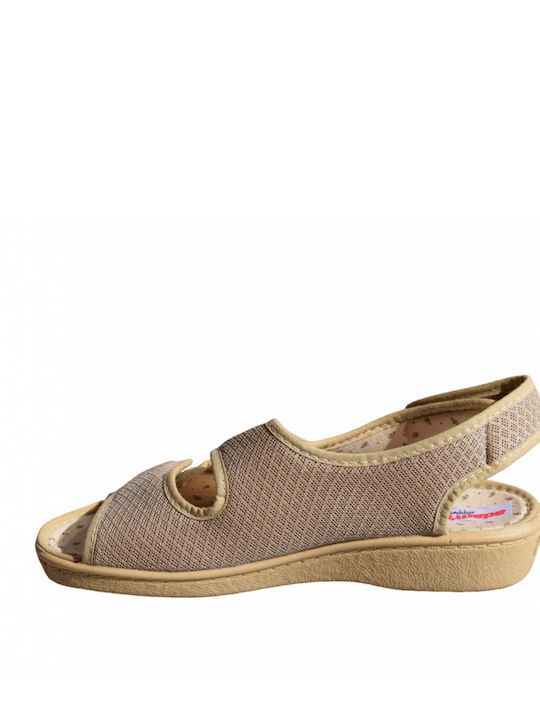 Leder Flache Sandalen für Damen Anatomisch in Beige Farbe