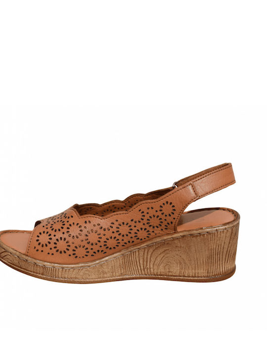 Leather Women's Flat Sandals Anatomic in Tabac Brown Color