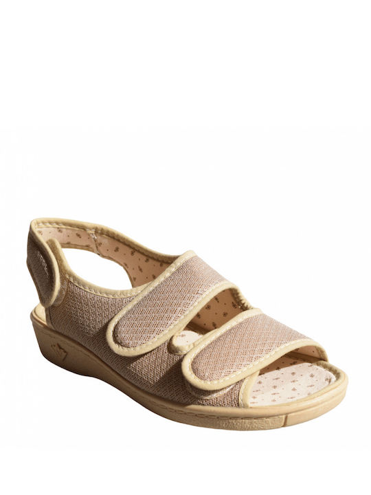 Leder Flache Sandalen für Damen Anatomisch in Beige Farbe