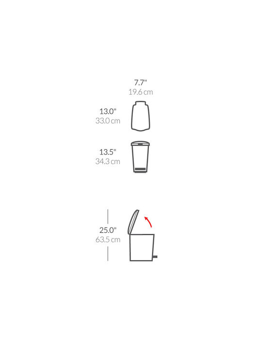 Simplehuman Κάδος Απορριμμάτων Πλαστικός με Πεντάλ 10lt