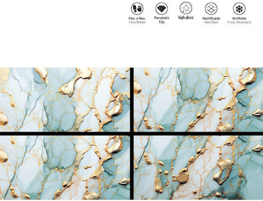 LV Granito MOON AQUA GOLDEN Fliese Boden / Wand Innenbereich Porzellan Glänzende Oberfläche 120x60cm Aqua