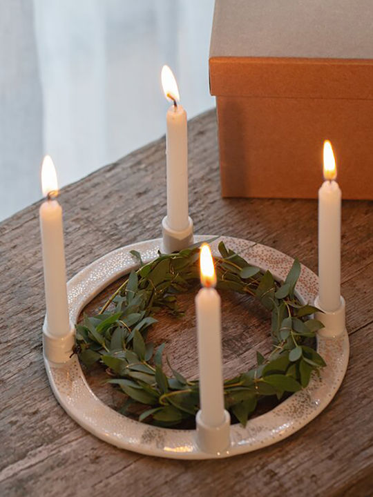 Raeder Candle Holder Porcelain in White Color 16.5x16.5x2.5cm 1pcs