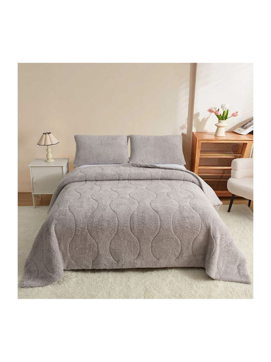 Saray Home Duvet Cover Set Double 200x240cm Softwell Grey 3pcs 300Gsm
