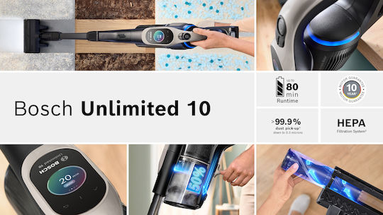 Bosch Unlimited 10 Reîncărcabilă Aspirator 2 în 1 Stick & De Mână 18V Neagră