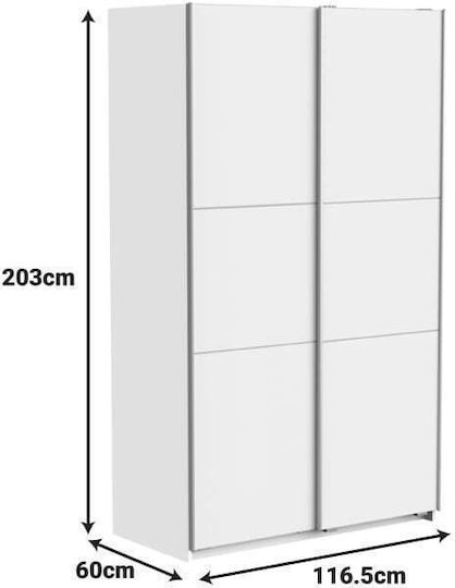 Doppeltür Kleiderschrank Schieben Kawen White 116.5x60x203cm