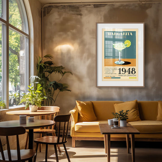 Poster Vintage Margarita Classic Cocktail Pst25385 30cm X 40cm Frame Natural Wooden Beige