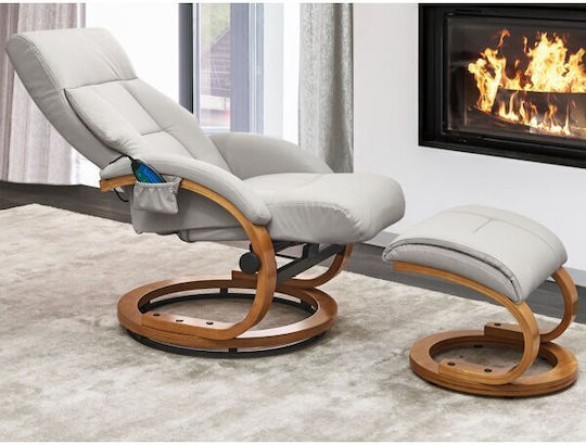 Berwyn 877 Relax Massage Swivel Armchair with Footstool Artificial Leather Gray 44x48x46cm