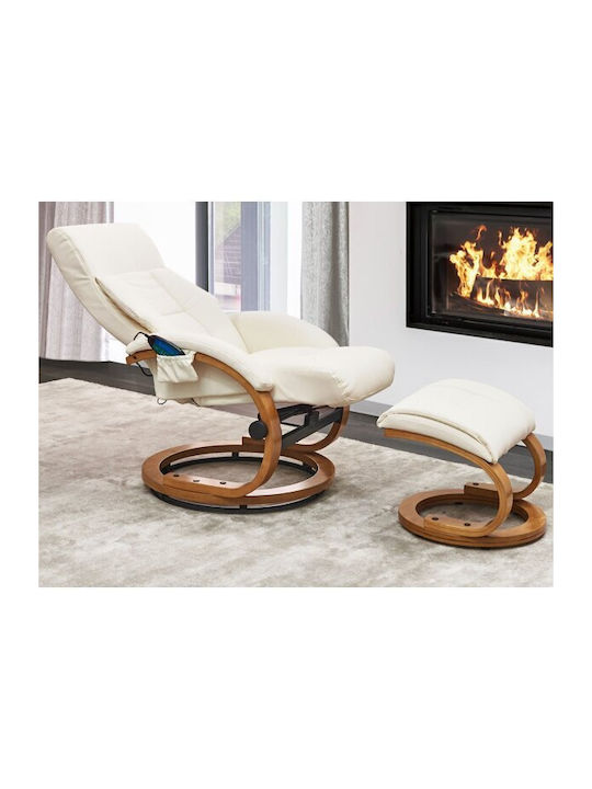 Berwyn 877 Πολυθρόνα Relax Massage Περιστρεφόμενη με Υποπόδιο από Δερματίνη Λευκή 44x48x46cm