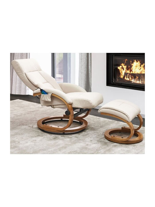 Berwyn 877 Πολυθρόνα Relax Massage Περιστρεφόμενη με Υποπόδιο από Δερματίνη Καφέ 44x48x46cm