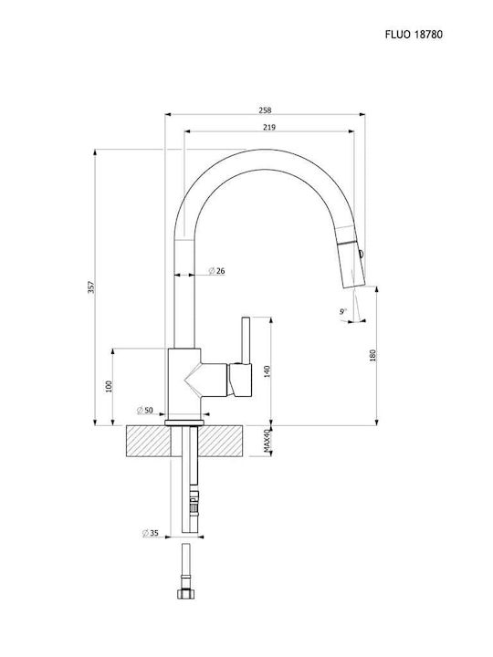 Armando Vicario Fluo Kitchen Faucet Counter with Pull-Out Spray Grey