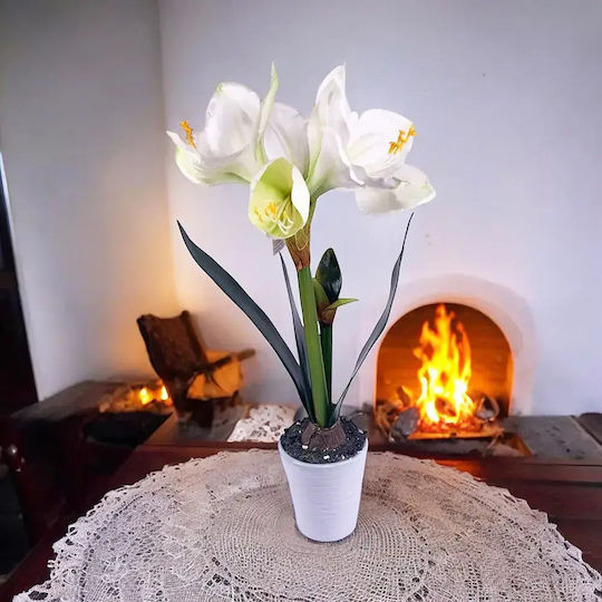 Artificial Potted Flower Jup Amaryllis 1851840-A 9236-11 White Ceramic Pot White 48 Cm
