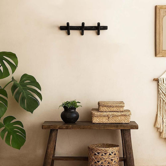 Next Wall Hanger Tribecca Wooden 3 Hooks Black 35x12x12cm