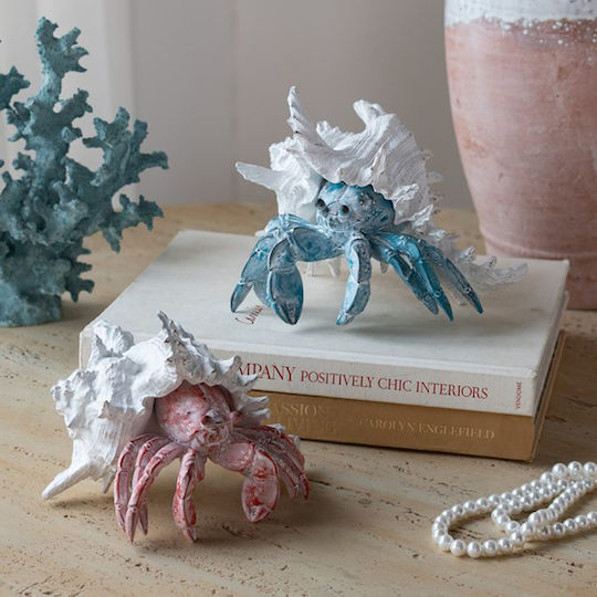 Artekko Animal Red Tabletop Decor Crab White Seashell Resin 23.5x23.5x17.8 Cm